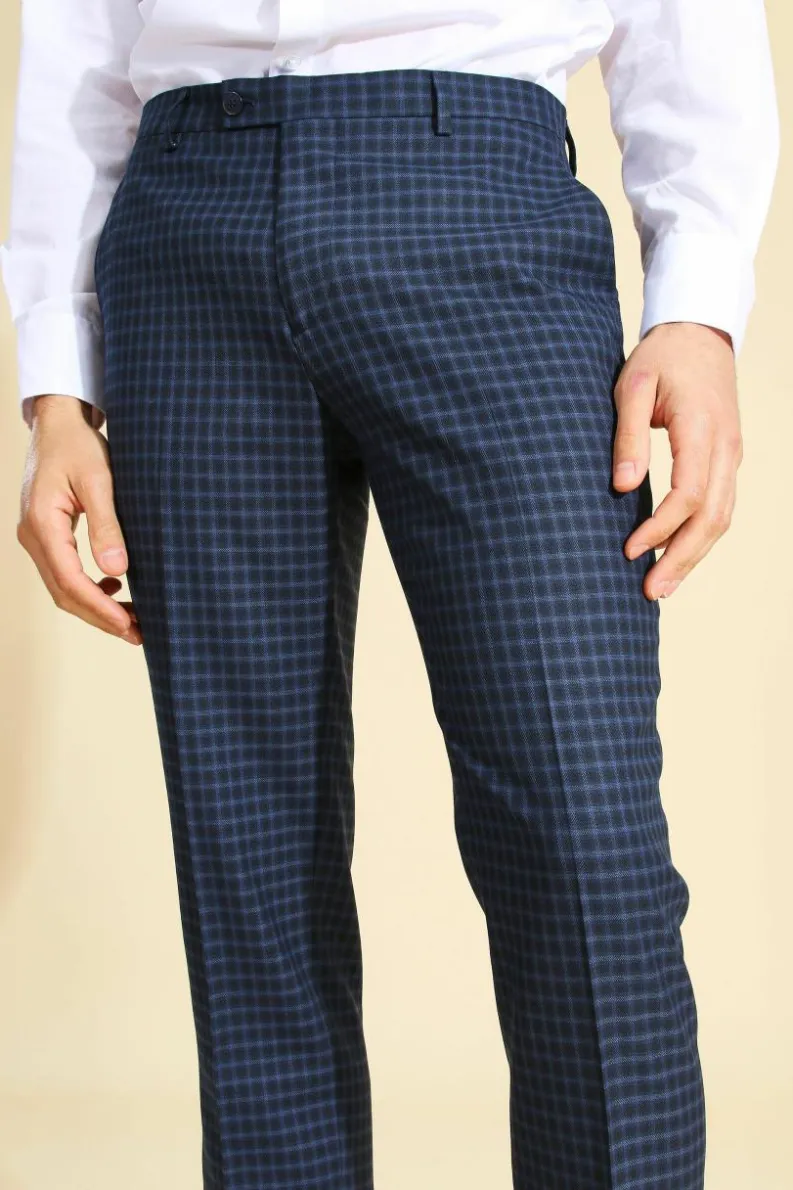 Clearance boohoo Slim Check Three Piece Suit navy