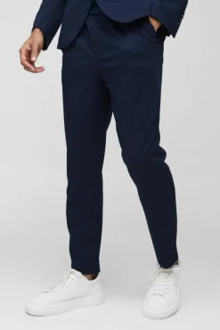 Clearance boohoo Slim Collarless Waffle Texture Suit navy