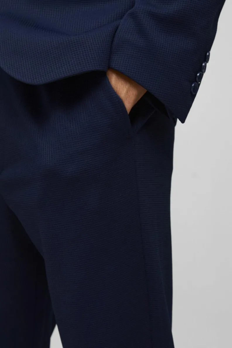 Clearance boohoo Slim Collarless Waffle Texture Suit navy