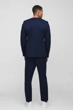 Best boohooMAN Slim Collarless Waffle Texture Blazer navy