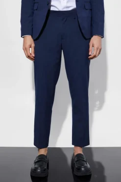 Cheap boohooMAN Slim Cropped Suit Trousers navy