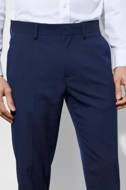 Cheap boohooMAN Slim Cropped Suit Trousers navy