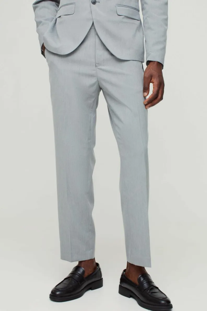 New boohooMAN Slim Cropped Suit Trousers grey