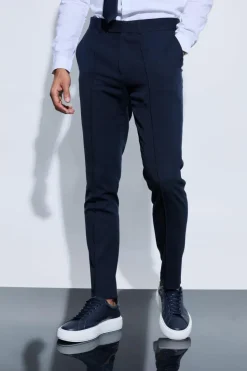 Best boohooMAN Slim Crop Pintuck Smart Jogger Trouser navy