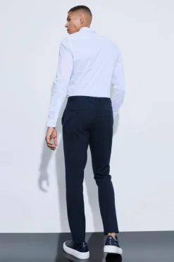 Best boohooMAN Slim Crop Pintuck Smart Jogger Trouser navy