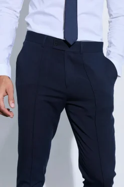 Best boohooMAN Slim Crop Pintuck Smart Jogger Trouser navy