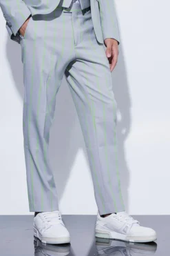 Cheap boohooMAN Slim Crop Wide Stripe Suit Trouser light grey