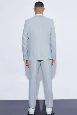 Cheap boohooMAN Slim Crop Wide Stripe Suit Trouser light grey