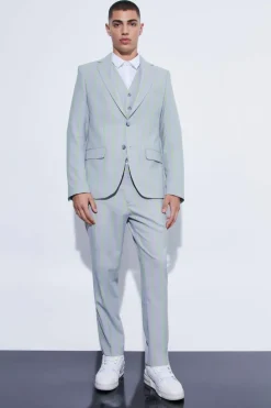 Cheap boohooMAN Slim Crop Wide Stripe Suit Trouser light grey
