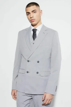New boohooMAN Slim Double Breasted Suit Jacket grey