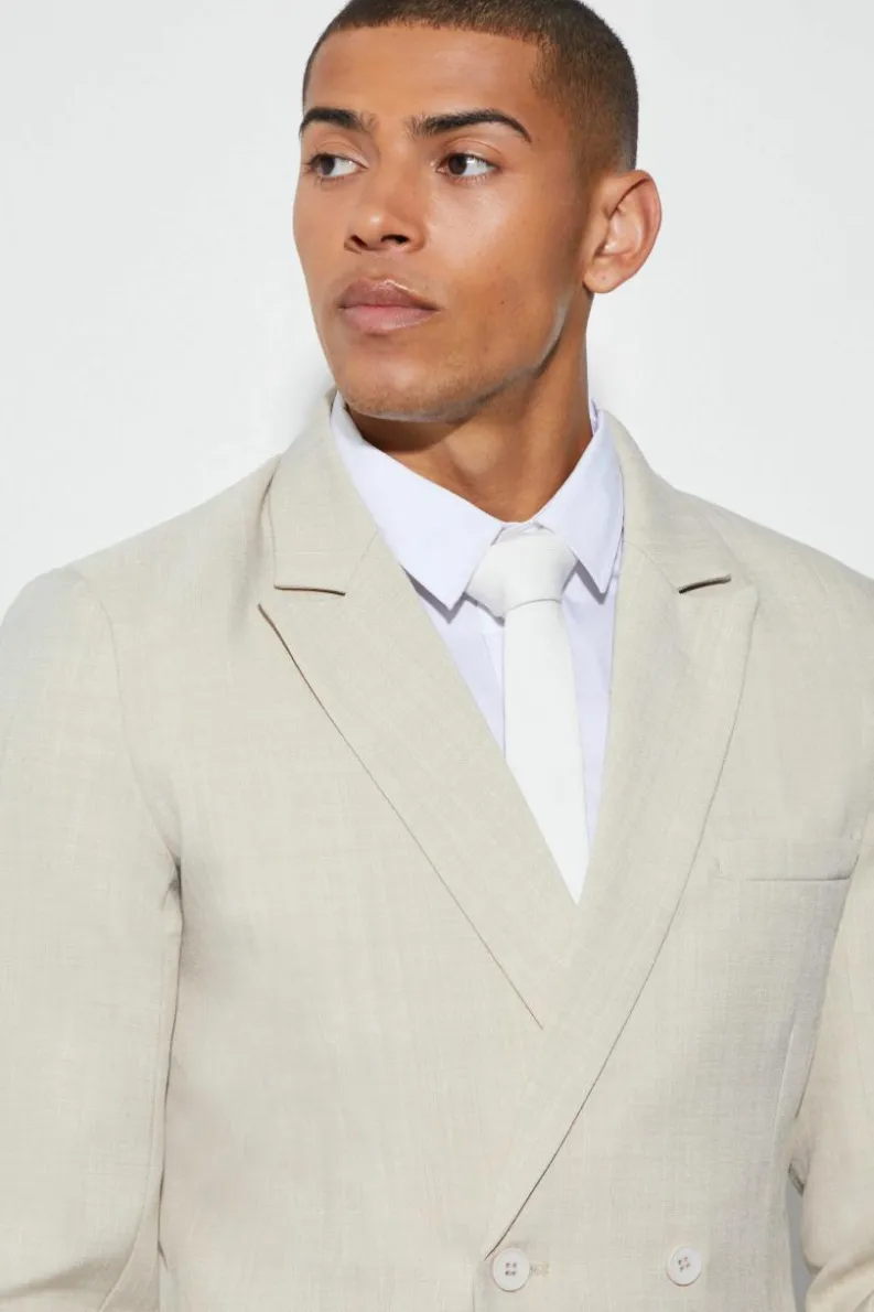 Online boohooMAN Slim Double Breasted Texture Suit Jacket beige