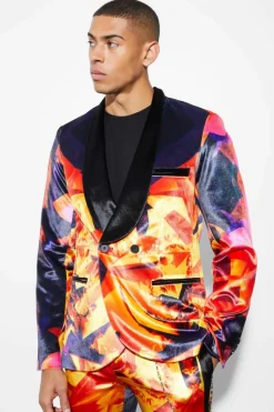 Cheap boohooMAN Slim Double Breasted Velour Suit Jacket multi