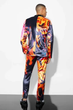 Cheap boohooMAN Slim Double Breasted Velour Suit Jacket multi