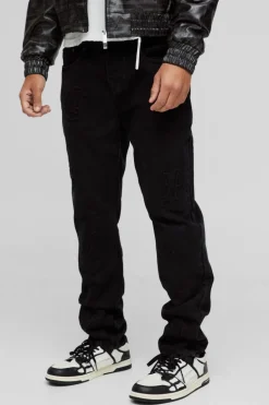 Store boohooMAN Slim Fit Cross Embossed Jeans washed black