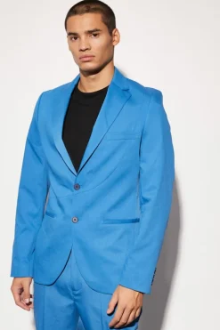 Store boohooMAN Slim Fit Curved Seam Detail Suit Jacket marine blue