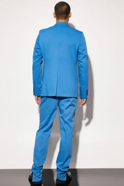 Store boohooMAN Slim Fit Curved Seam Detail Suit Jacket marine blue