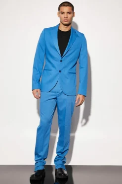 Store boohooMAN Slim Fit Curved Seam Detail Suit Jacket marine blue