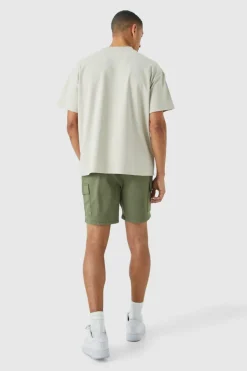 Outlet boohooMAN Slim Fit Elasticated Waist Cargo Shorts khaki