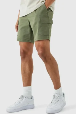Outlet boohooMAN Slim Fit Elasticated Waist Cargo Shorts khaki