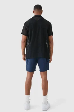 Outlet boohooMAN Slim Fit Elasticated Waist Cargo Shorts navy
