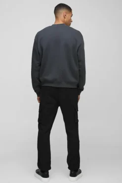 Best Sale boohooMAN Slim Fit Elasticated Waist Woven Tab Cuffed Cargo Trousers black