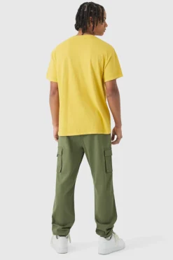 Sale boohooMAN Slim Fit Elasticated Waist Woven Tab Cuffed Cargo Trousers khaki