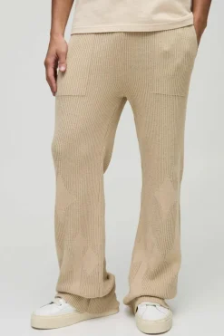 Best Sale boohooMAN Slim Fit Flared Ribbed Cross Knitted Jogger stone