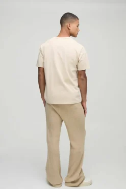 Best Sale boohooMAN Slim Fit Flared Ribbed Cross Knitted Jogger stone
