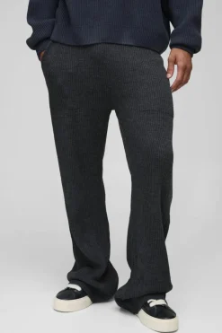 Flash Sale boohooMAN Slim Fit Flared Ribbed Cross Knitted Jogger charcoal
