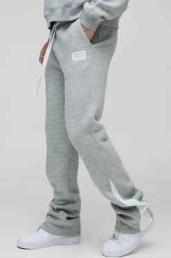 Clearance boohooMAN Slim Fit Flare Stacked Woven Tab Gusset Jogger grey marl