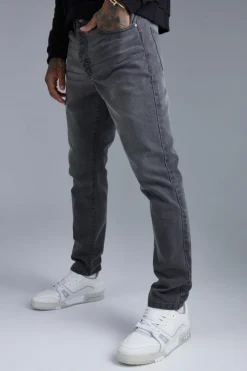 Shop boohooMAN Slim Fit Jeans dark grey