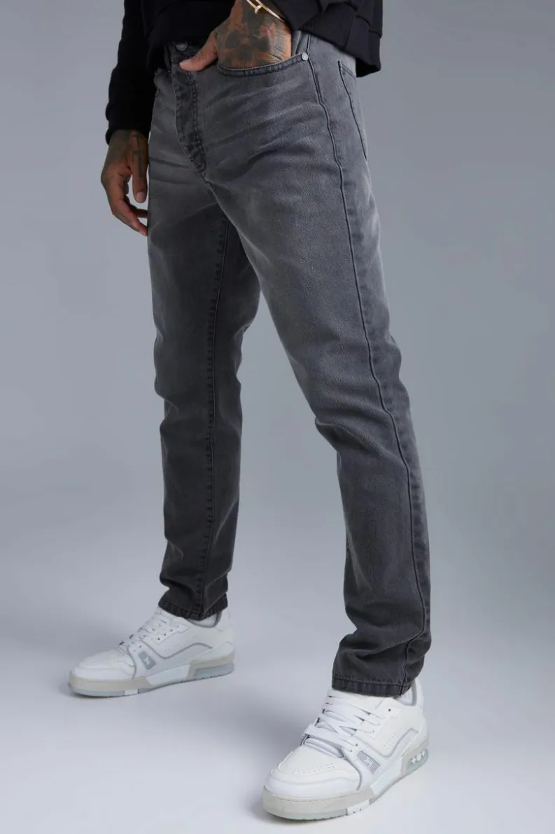 Shop boohooMAN Slim Fit Jeans dark grey