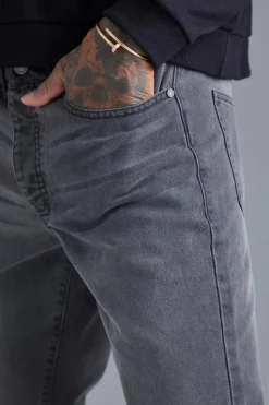 Shop boohooMAN Slim Fit Jeans dark grey