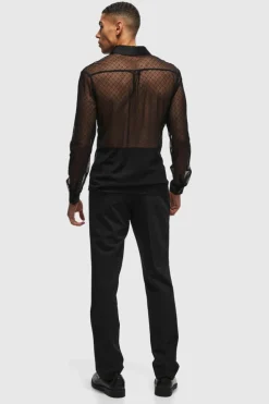 Cheap boohooMAN Slim Fit Long Sleeve Lace Shirt black