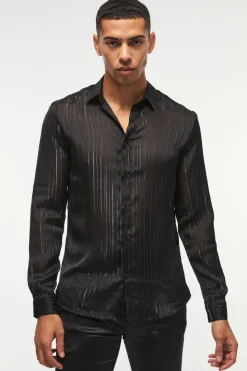 Online boohooMAN Slim Fit Long Sleeve Mesh Shirt black