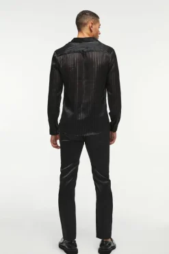 Online boohooMAN Slim Fit Long Sleeve Mesh Shirt black