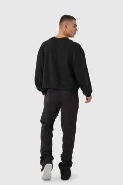 Outlet boohooMAN Slim Fit Ltd Edition Super Stacked Jogger black