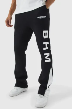 Shop boohooMAN Slim Fit Moto Series Flared Stacked Gusset Jogger black