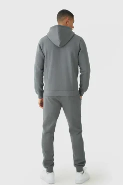Cheap boohooMAN Slim Fit Official Zip Through Mesh Panelled Hooded Tracksuit dark grey