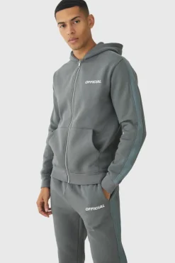 Cheap boohooMAN Slim Fit Official Zip Through Mesh Panelled Hooded Tracksuit dark grey