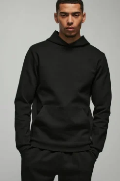 Hot boohooMAN Slim Fit Peached Hoodie black