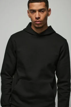 Hot boohooMAN Slim Fit Peached Hoodie black