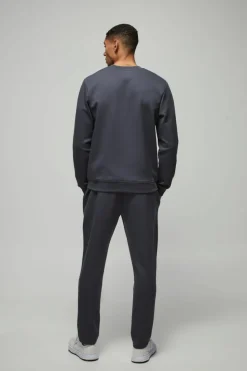 Clearance boohooMAN Slim Fit Peached Tapered Pintuck Jogger slate grey