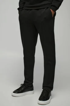 Outlet boohooMAN Slim Fit Peached Tapered Pintuck Jogger black