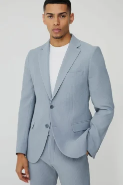 Fashion boohooMAN Slim Fit Pleated Blazer grey