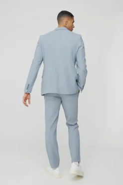 Fashion boohooMAN Slim Fit Pleated Blazer grey