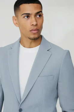 Fashion boohooMAN Slim Fit Pleated Blazer grey