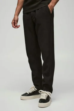 Outlet boohooMAN Slim Fit Pleated Trousers black