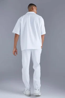 Sale boohooMAN Slim Fit Pleated Trousers white