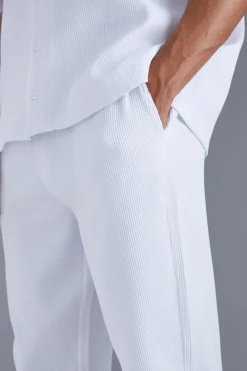 Sale boohooMAN Slim Fit Pleated Trousers white